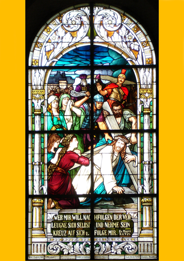 Fenster in der Aspis rechts: Christus trägt sein Kreuz zur Richtstätte