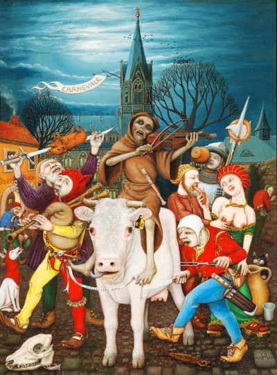 Carnevale »Fleisch lebewohl« 2001, Öl auf Hartfaser, Bild: Archiv Stadtgallerie Radebeul