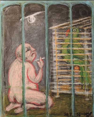 Peter Graf »Besitz (jedem seinen Käfig)«, 2016, Pastell